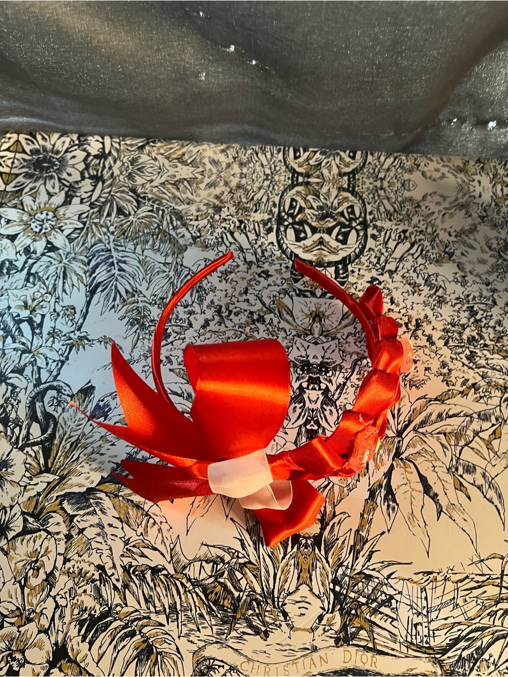 Handmade Red Satin Bow with crab accents Headband